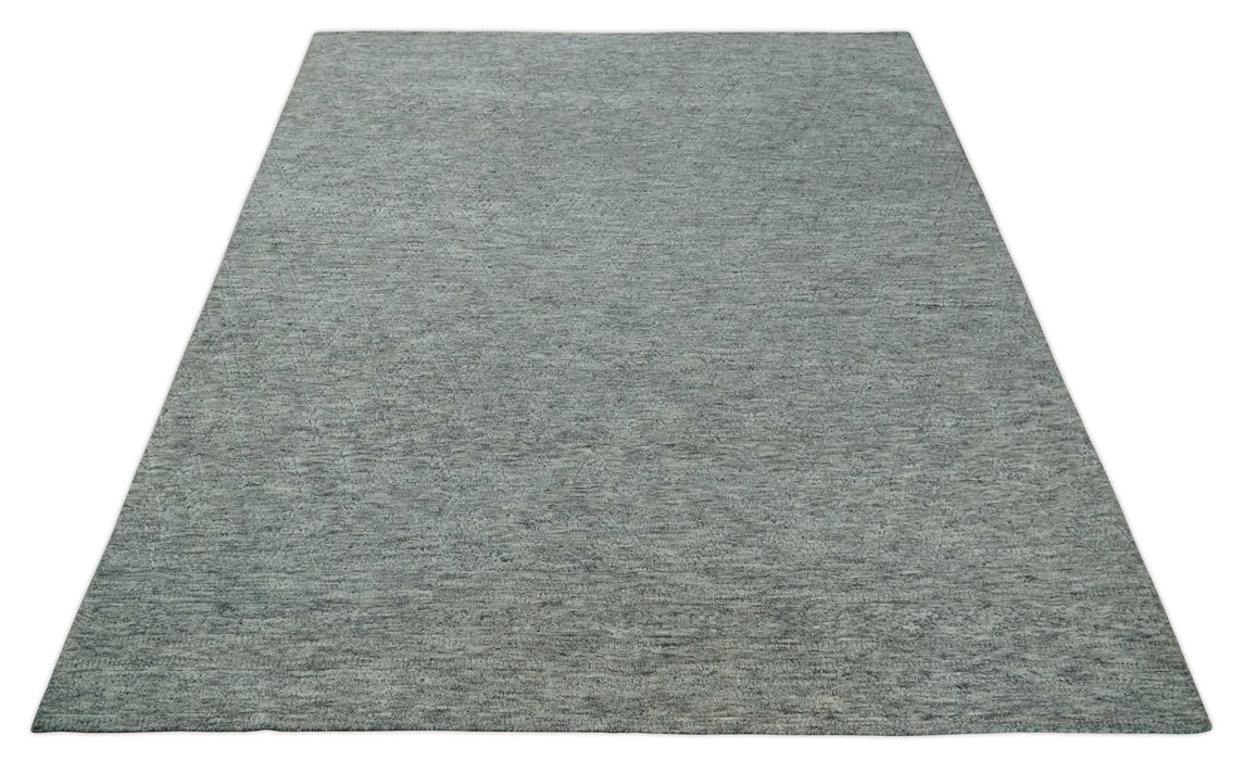Hand carved Geometrical Design Ivory, Gray and Charcoal Hand knotted wool Area Rug