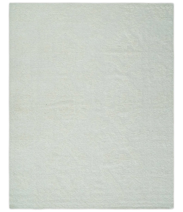 Hand carved Ivory Traditional Hand Knotted 8x10 high low Wool Area Rug