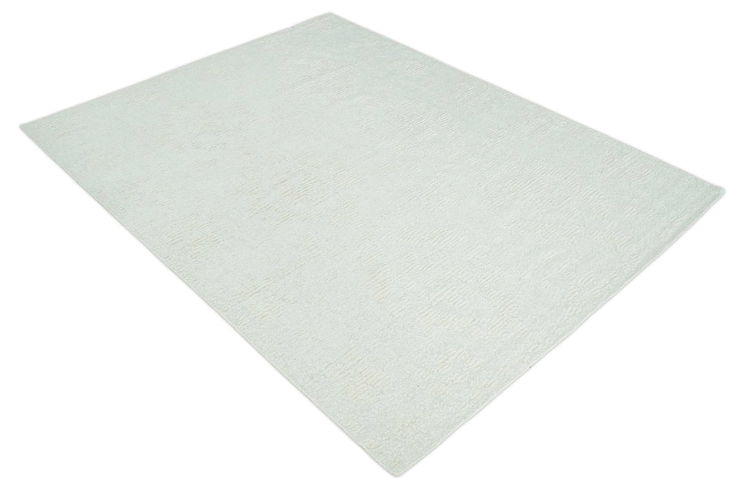 Hand carved Ivory Traditional Hand Knotted 8x10 high low Wool Area Rug