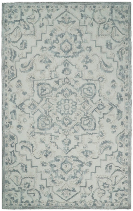 Hand Hooked 5x8 Blue, Silver and White Wool Textured Loop Area Rug | GAR7