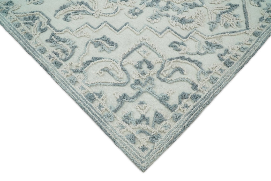 Hand Hooked 5x8 Blue, Silver and White Wool Textured Loop Area Rug | GAR7