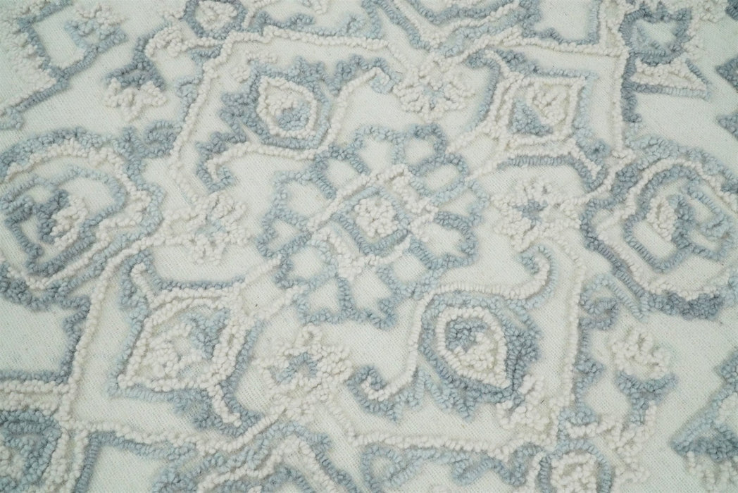 Hand Hooked 5x8 Blue, Silver and White Wool Textured Loop Area Rug | GAR7