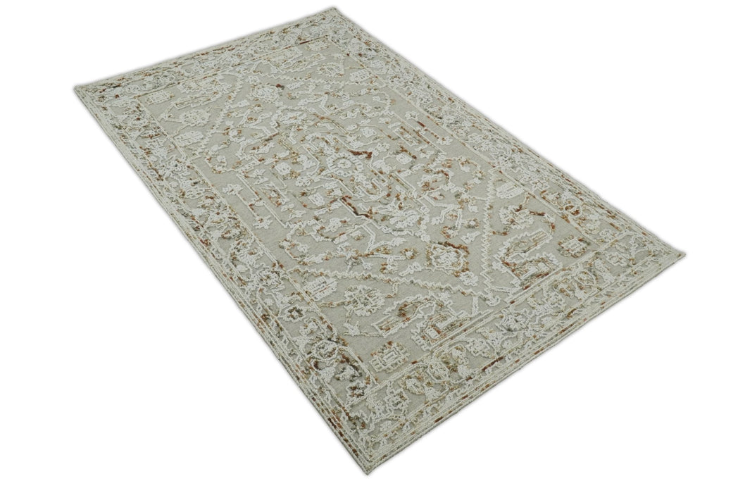 Hand Hooked 5x8 Brown and White Wool Textured Loop Area Rug | GAR3