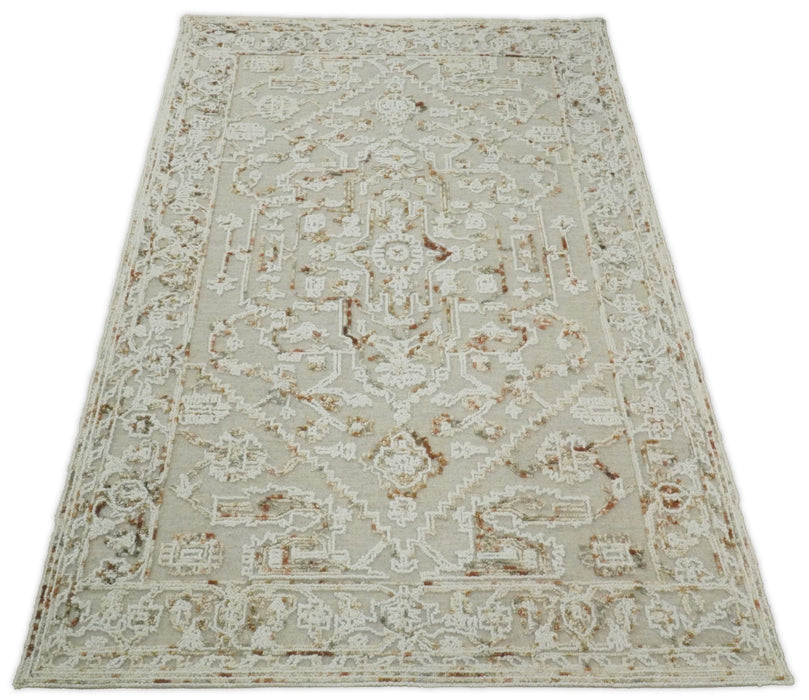 Hand Hooked 5x8 Brown and White Wool Textured Loop Area Rug | GAR3