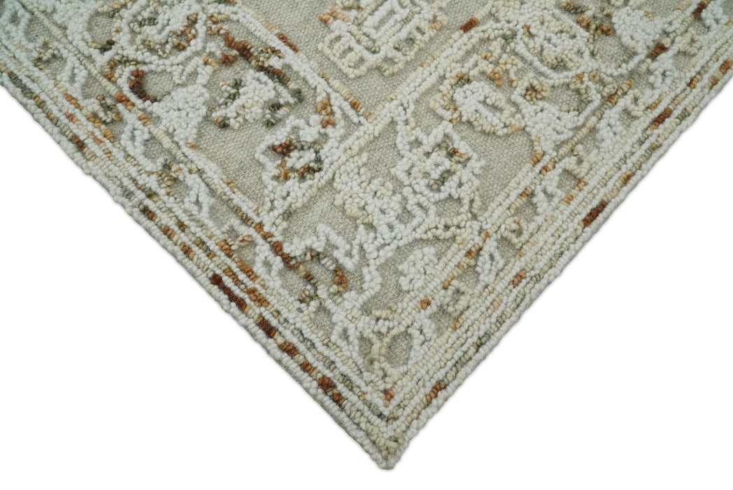 Hand Hooked 5x8 Brown and White Wool Textured Loop Area Rug | GAR3