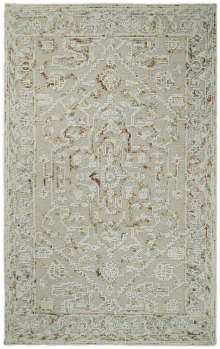 Hand Hooked 5x8 Brown and White Wool Textured Loop Area Rug | GAR3