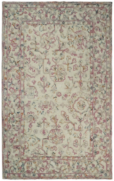 Hand Hooked 5x8 Pink and Beige Wool Textured Loop Area Rug | GAR12