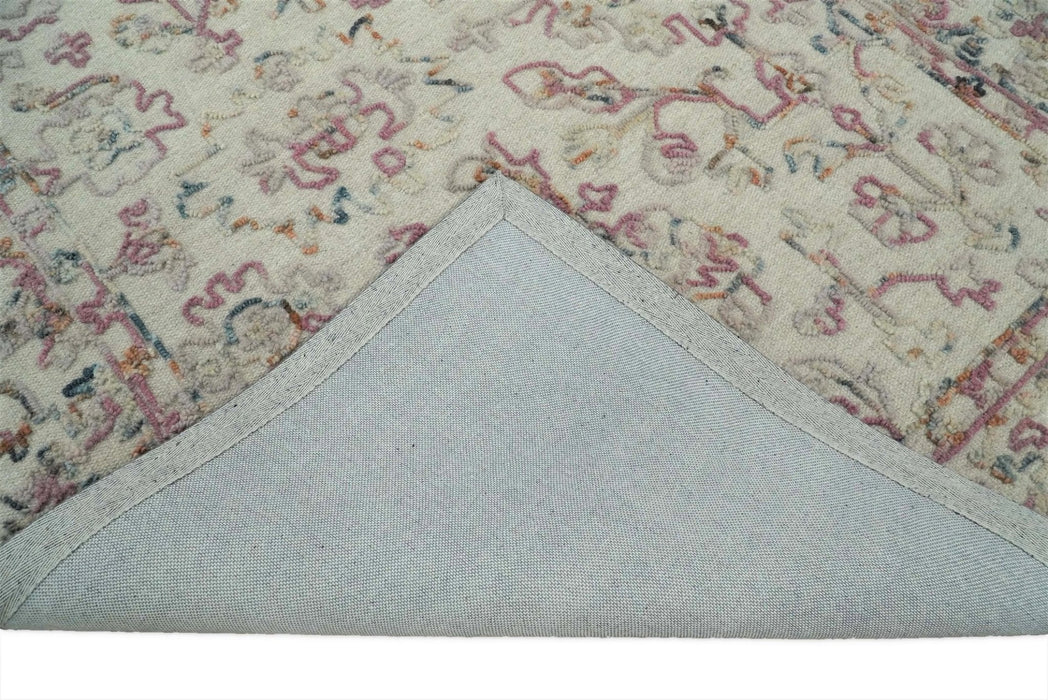 Hand Hooked 5x8 Pink and Beige Wool Textured Loop Area Rug | GAR12