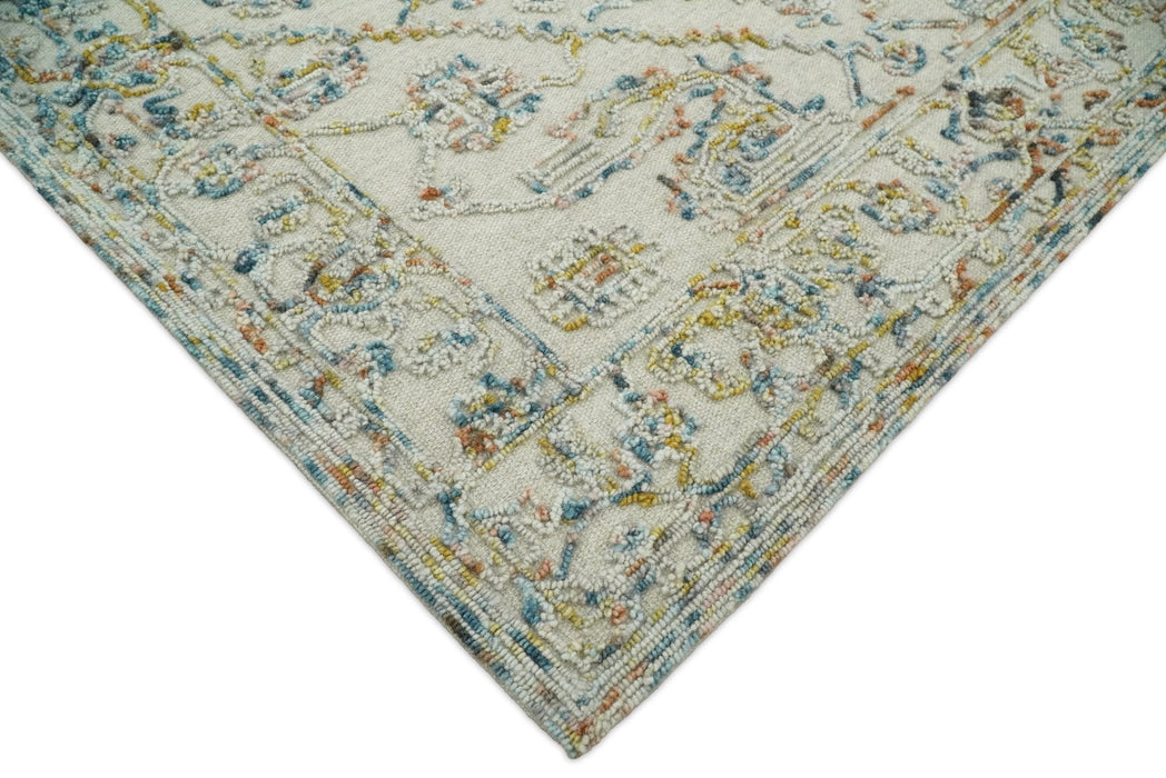 Hand Hooked 5x8 Silver and Blue Wool Textured Loop Area Rug | GAR5