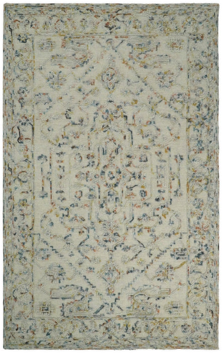 Hand Hooked 5x8 Silver and Blue Wool Textured Loop Area Rug | GAR5