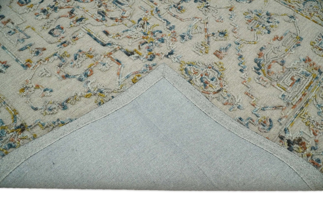 Hand Hooked 5x8 Silver and Blue Wool Textured Loop Area Rug | GAR5