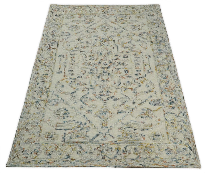 Hand Hooked 5x8 Silver and Blue Wool Textured Loop Area Rug | GAR5