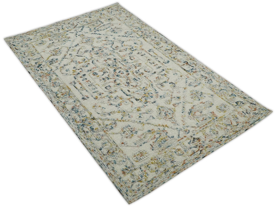 Hand Hooked 5x8 Silver and Blue Wool Textured Loop Area Rug | GAR5