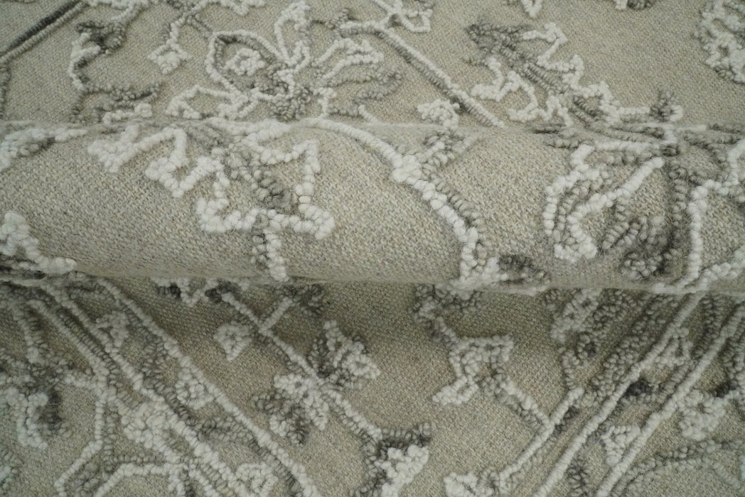 Hand Hooked 5x8 White and Gray Wool Textured Loop Area Rug | GAR9