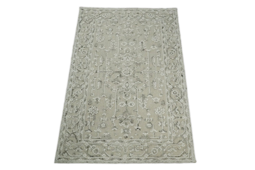 Hand Hooked 5x8 White and Gray Wool Textured Loop Area Rug | GAR9