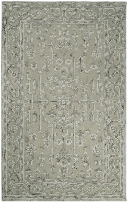 Hand Hooked 5x8 White and Gray Wool Textured Loop Area Rug | GAR9