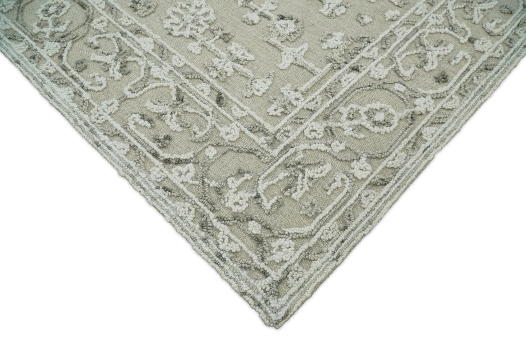 Hand Hooked 5x8 White and Gray Wool Textured Loop Area Rug | GAR9