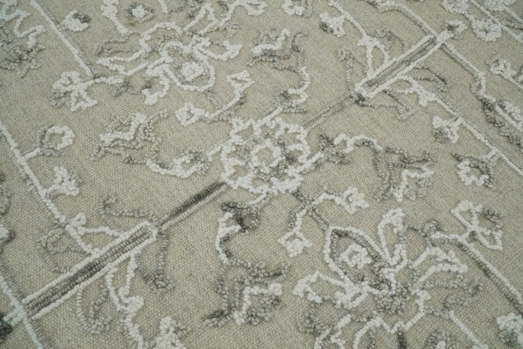 Hand Hooked 5x8 White and Gray Wool Textured Loop Area Rug | GAR9