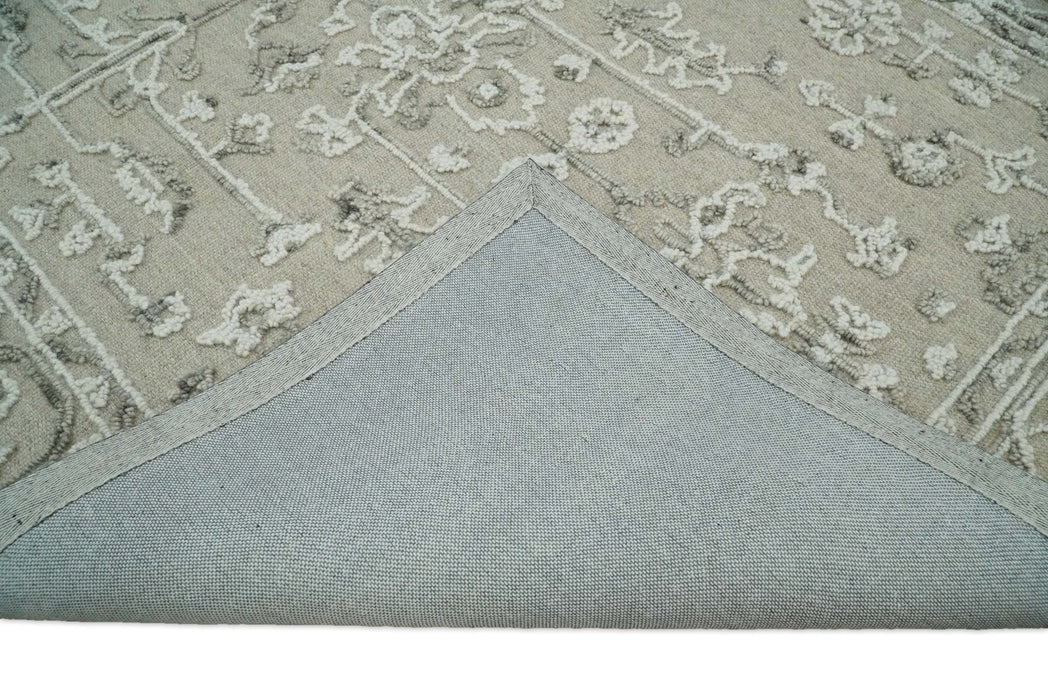Hand Hooked 5x8 White and Gray Wool Textured Loop Area Rug | GAR9