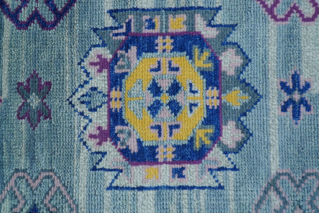 Hand knotted 2.6x10 Purple and Blue transitional geometrical Design Wool Area Rug