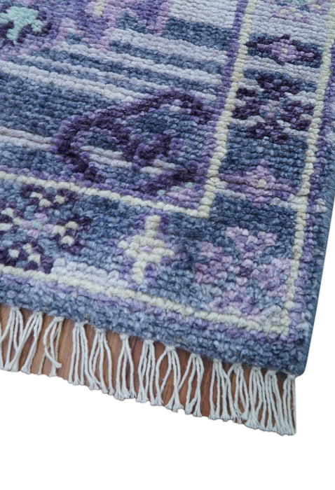 Hand knotted 2.6x8 Purple transitional geometrical Design Wool Area Rug