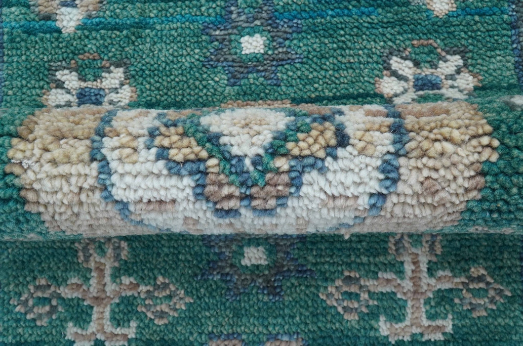 Hand knotted 2.6x8 Teal Traditional Khotan Design Wool Area Rug
