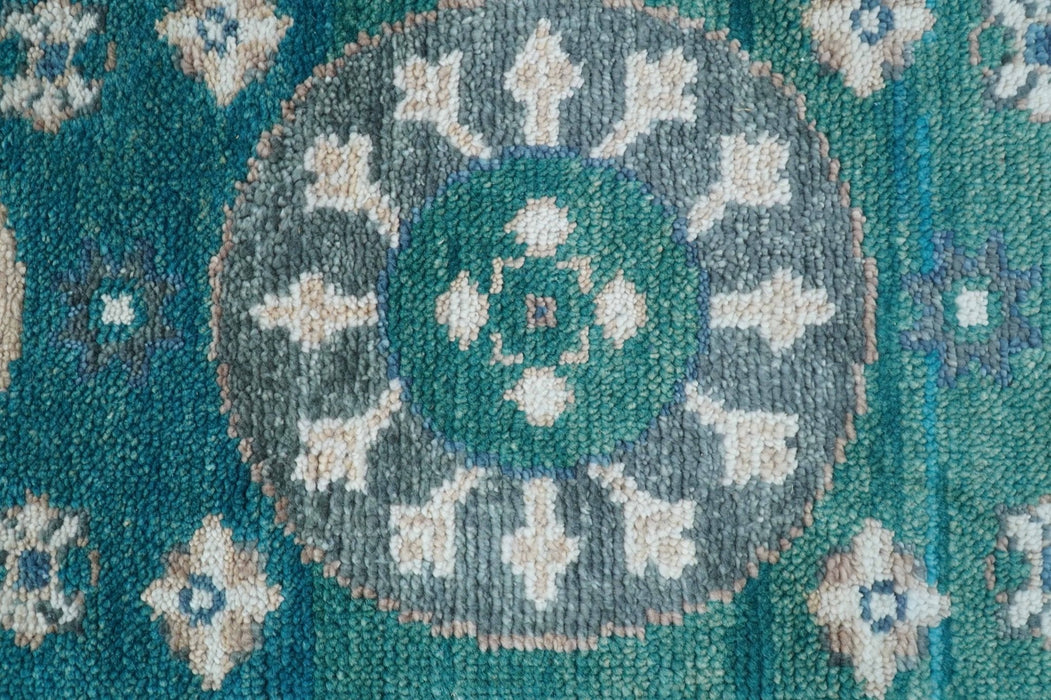 Hand knotted 2.6x8 Teal Traditional Khotan Design Wool Area Rug