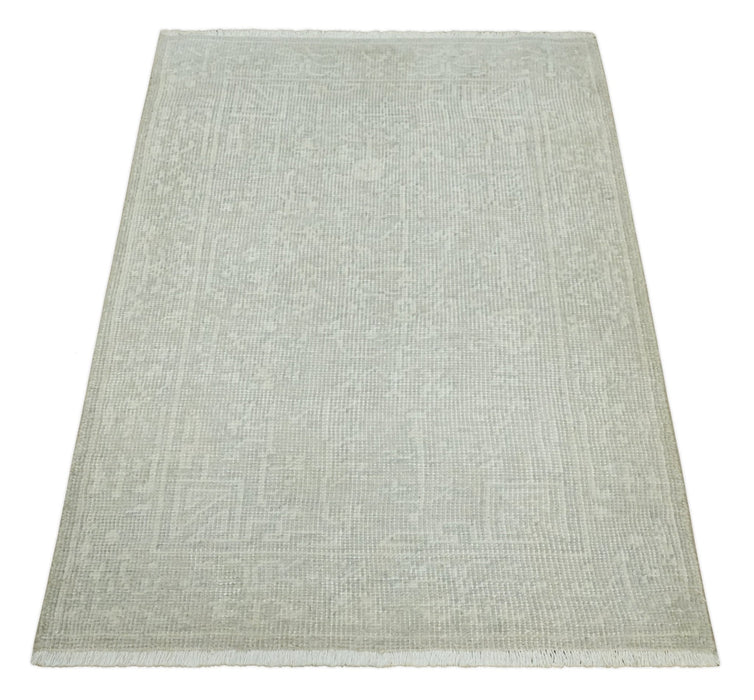 Hand Knotted 2x3 Beige and Ivory Traditional Persian Oushak Wool Rug | N6223