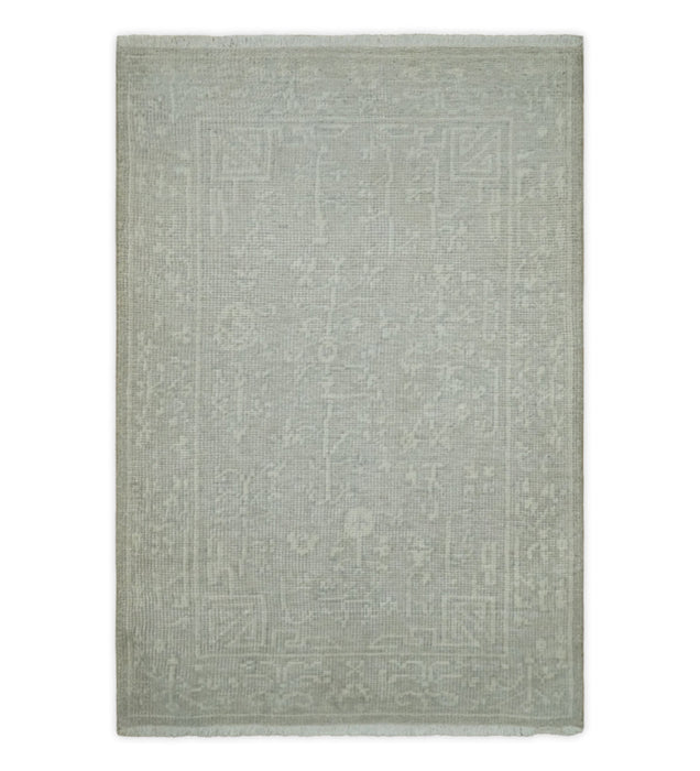 Hand Knotted 2x3 Beige and Ivory Traditional Persian Oushak Wool Rug | N6223