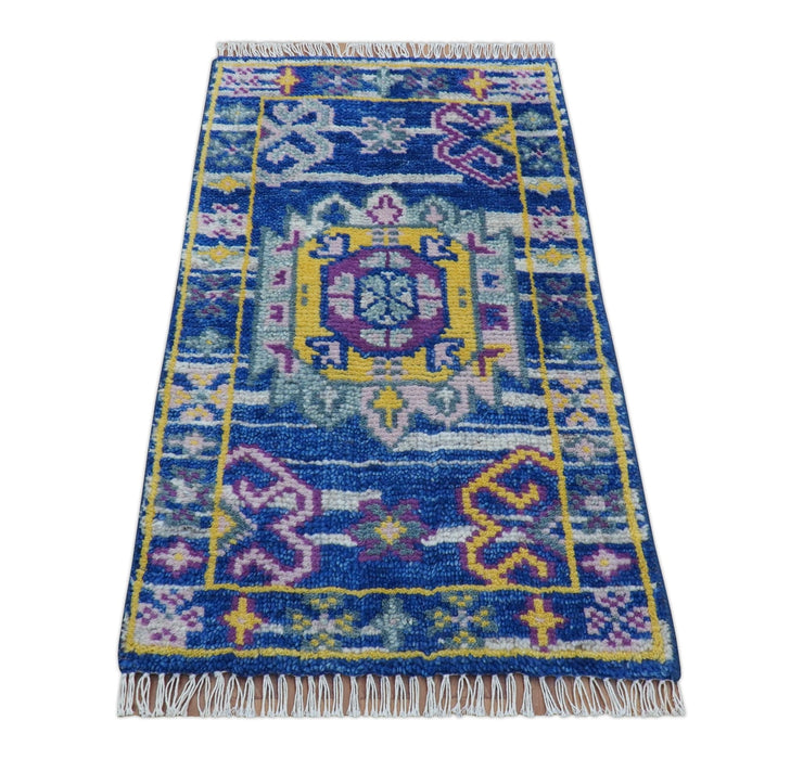 Hand knotted 2x3 Blue Traditional Transitional Design Wool Area Rug