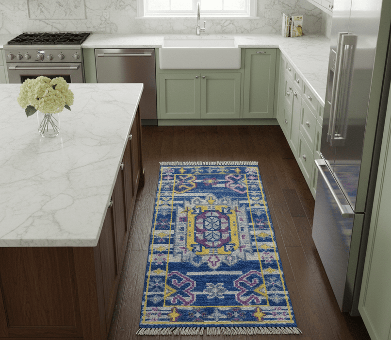 Hand knotted 2x3 Blue Traditional Transitional Design Wool Area Rug