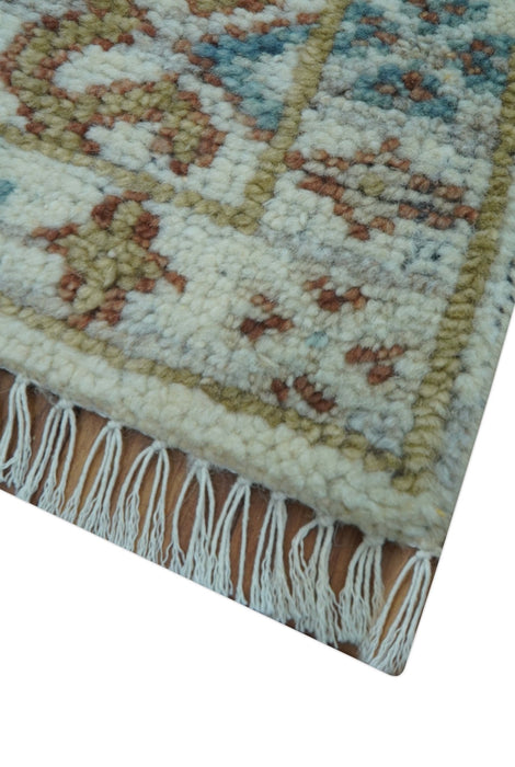 Hand knotted 2x3 Ivory And Blue transitional geometrical Design Wool Area Rug