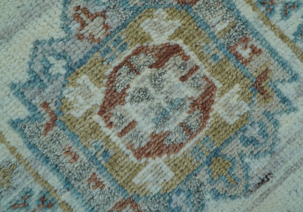 Hand knotted 2x3 Ivory And Blue transitional geometrical Design Wool Area Rug