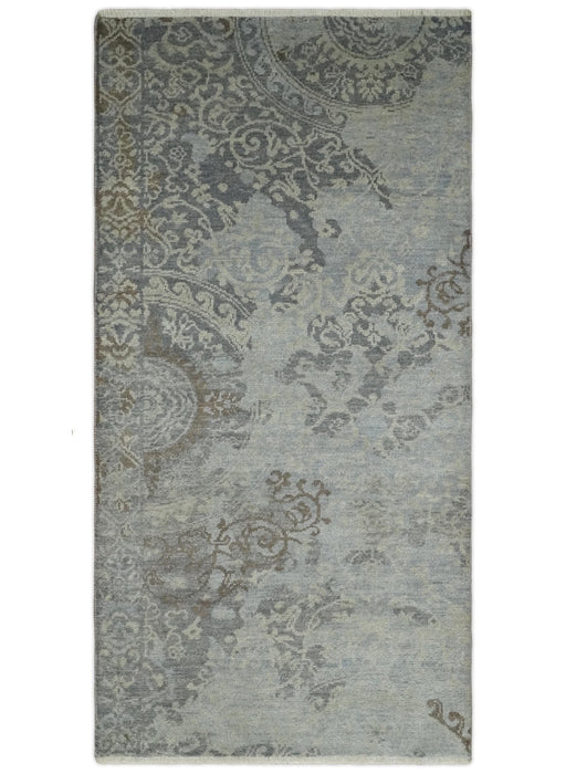 Hand Knotted 2x4 Charcoal, Beige and Olive Traditional Vintage Persian Wool Rug| N2424