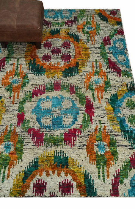 Hand Knotted 4.5x6.5 Multicolor Persian made of Recycled Silk Area Rug | OP66