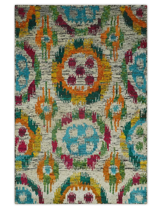 Hand Knotted 4.5x6.5 Multicolor Persian made of Recycled Silk Area Rug | OP66