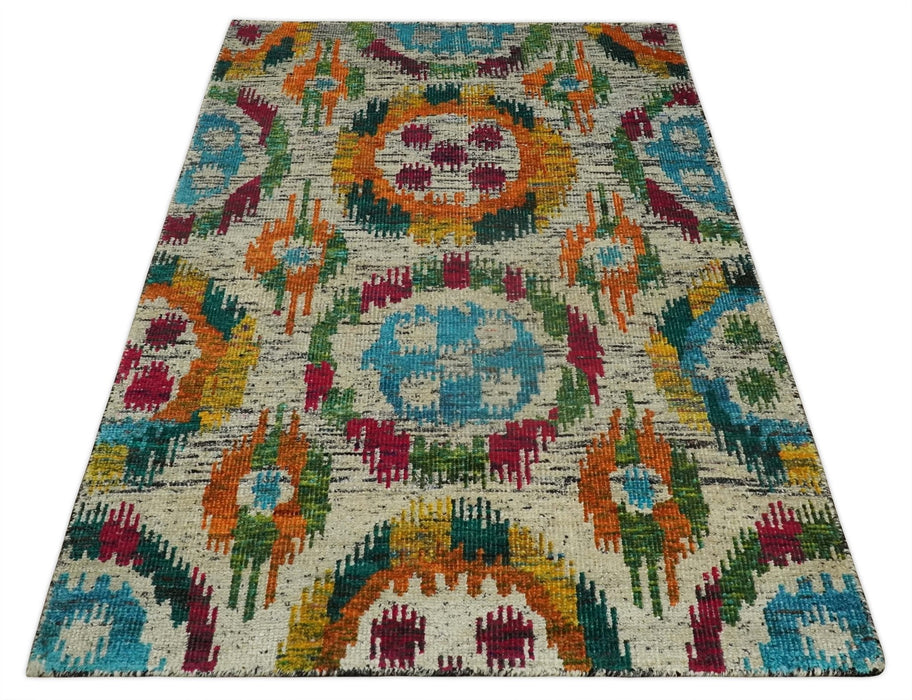 Hand Knotted 4.5x6.5 Multicolor Persian made of Recycled Silk Area Rug | OP66