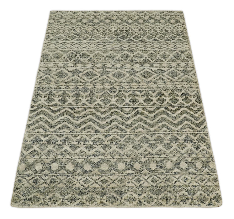 Hand Knotted 4x6 Beige, Camel and Olive Modern Contemporary Southwestern Tribal Trellis Recycled Silk Area Rug | OP59