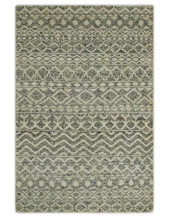 Hand Knotted 4x6 Beige, Camel and Olive Modern Contemporary Southwestern Tribal Trellis Recycled Silk Area Rug | OP59