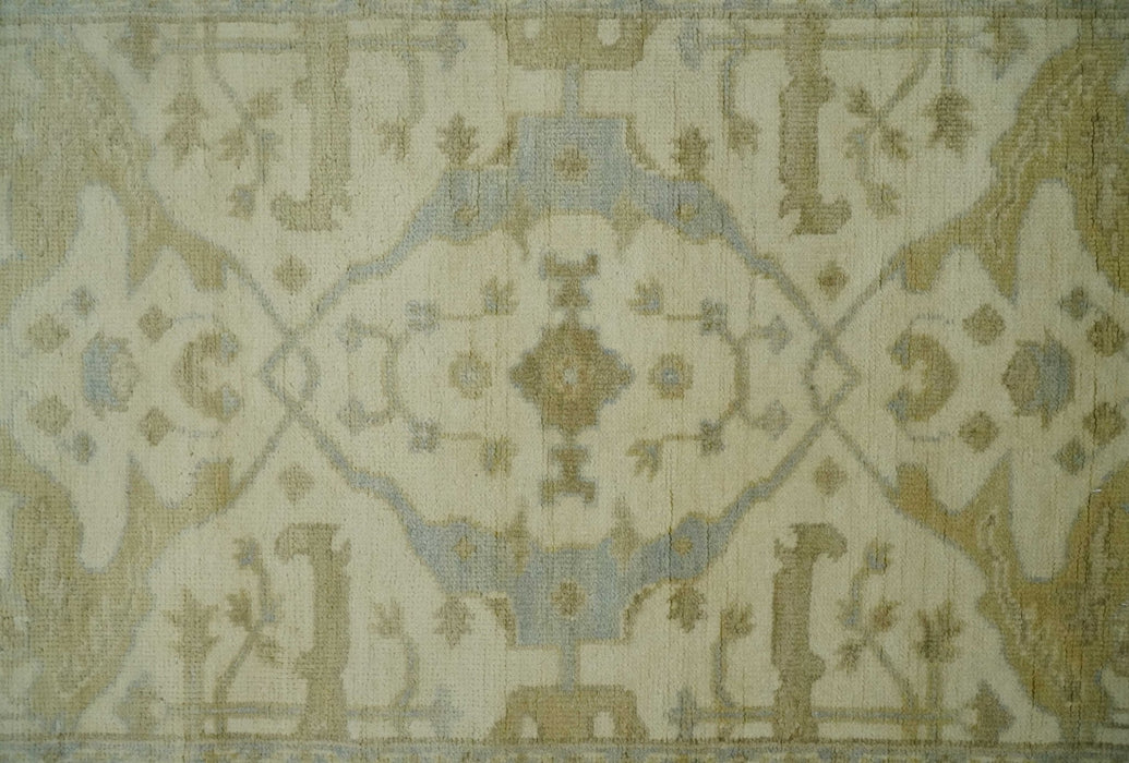 Hand Knotted 4x6 Oriental Oushak Beige an Gray Wool Area Rug, Small Turkish Design Rug | N35146