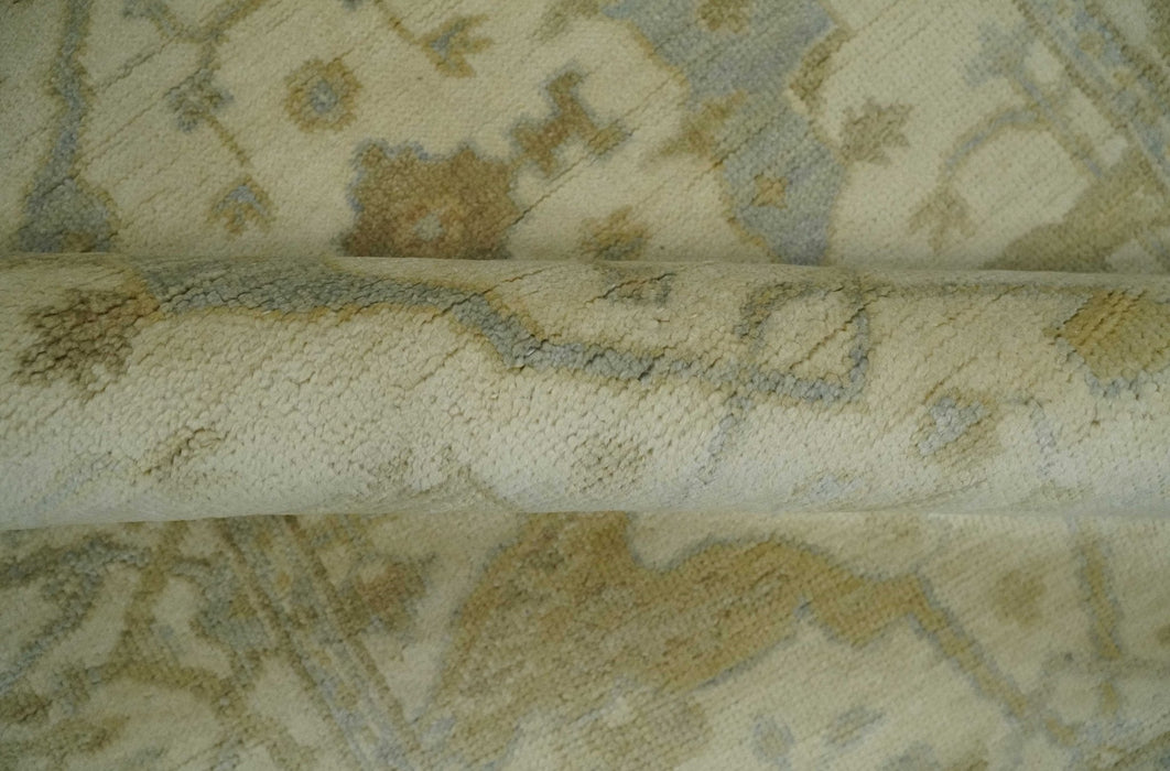 Hand Knotted 4x6 Oriental Oushak Beige an Gray Wool Area Rug, Small Turkish Design Rug | N35146