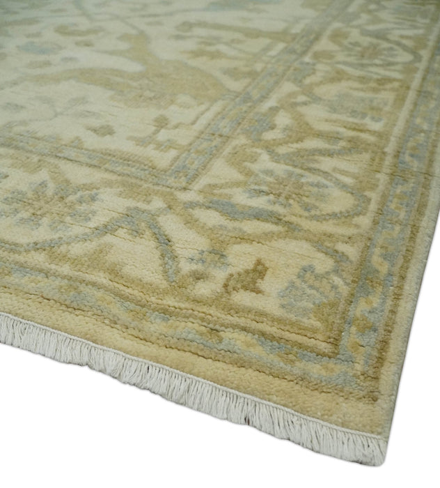 Hand Knotted 4x6 Oriental Oushak Beige an Gray Wool Area Rug, Small Turkish Design Rug | N35146