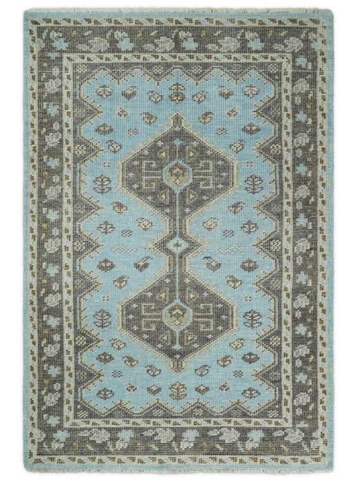 Hand knotted 4x6 Persian Blue and Brown Antique Vintage Wool Area Rug  | TRD242846