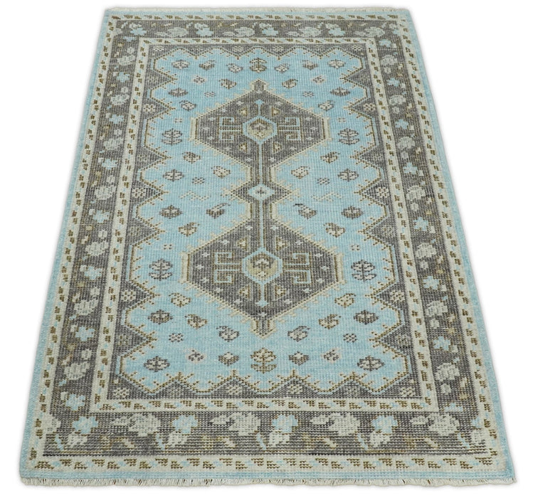 Hand knotted 4x6 Persian Blue and Brown Antique Vintage Wool Area Rug  | TRD242846