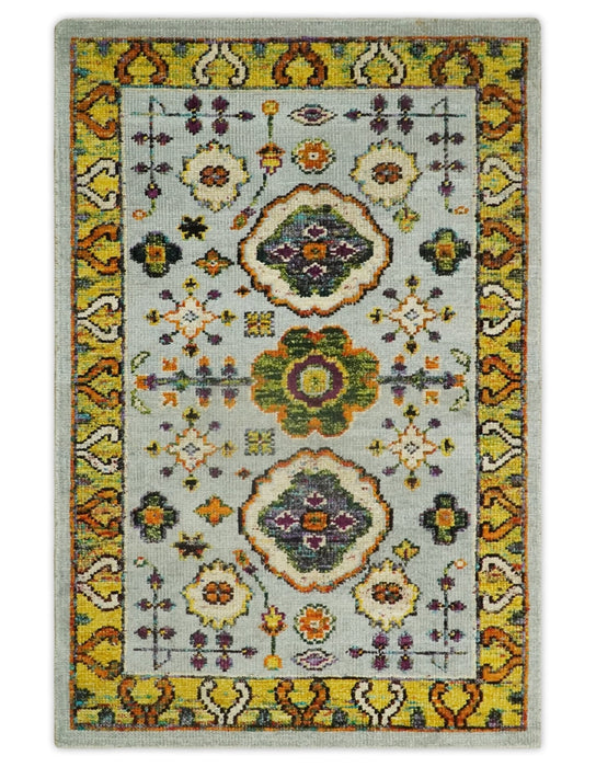 Hand Knotted 4x6 Silver, Mustard and Gold Persian Oushak made of Recycled Silk Area Rug | OP65