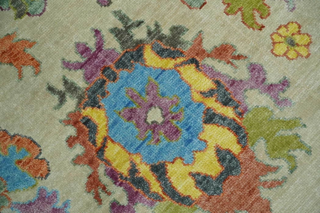 Vibrant colorful Beige, Rust, Blue and Mustard Hand Knotted Traditional Oushak Multi Size wool Area Rug