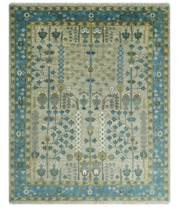 Tree of life Hand Knotted Traditional Beige and Blue Vintage Style Custom Made Wool Area Rug