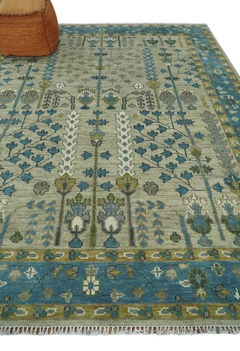 Tree of life Hand Knotted Traditional Beige and Blue Vintage Style Custom Made Wool Area Rug