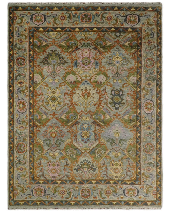 Hand knotted All Wool Silver, Rust and Gray Traditional Antique Moss Oushak Multi Size wool Area Rug