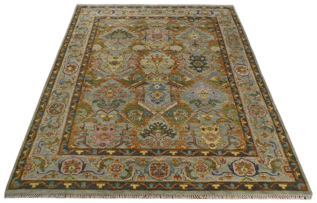 Hand knotted Silver, Rust and Gray Traditional Oushak Custom Made wool Rug